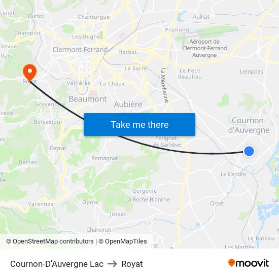 Cournon-D'Auvergne Lac to Royat map