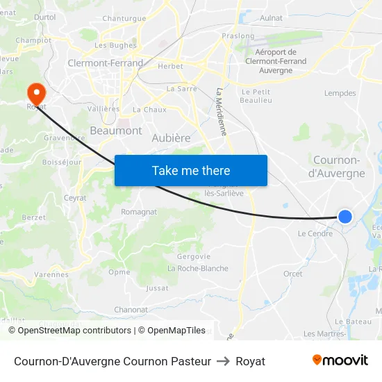 Cournon-D'Auvergne Cournon Pasteur to Royat map