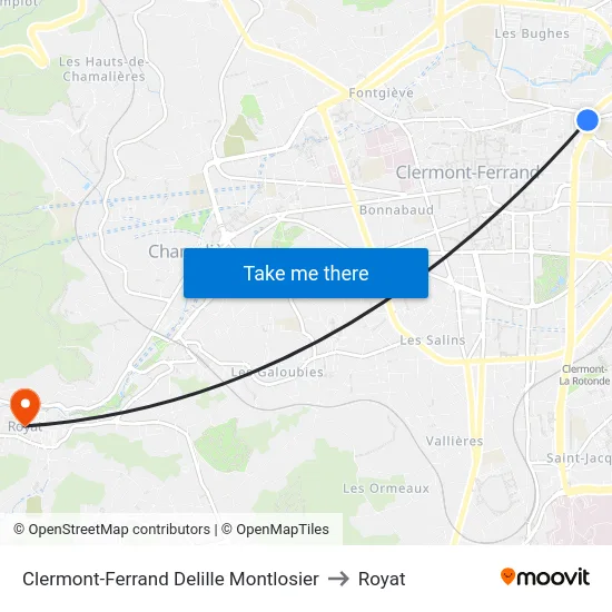 Clermont-Ferrand Delille Montlosier to Royat map