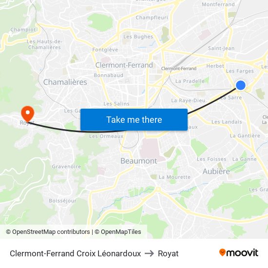 Clermont-Ferrand Croix Léonardoux to Royat map