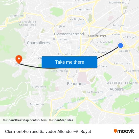 Clermont-Ferrand Salvador Allende to Royat map