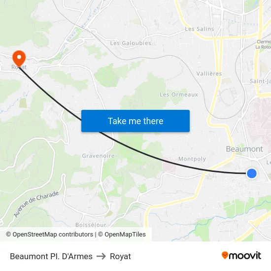 Beaumont Pl. D'Armes to Royat map