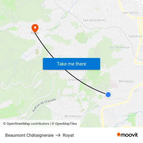 Beaumont Châtaigneraie to Royat map