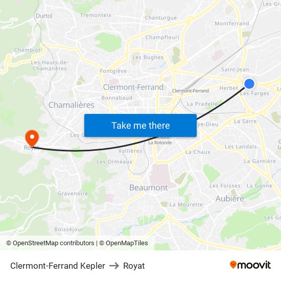 Clermont-Ferrand Kepler to Royat map