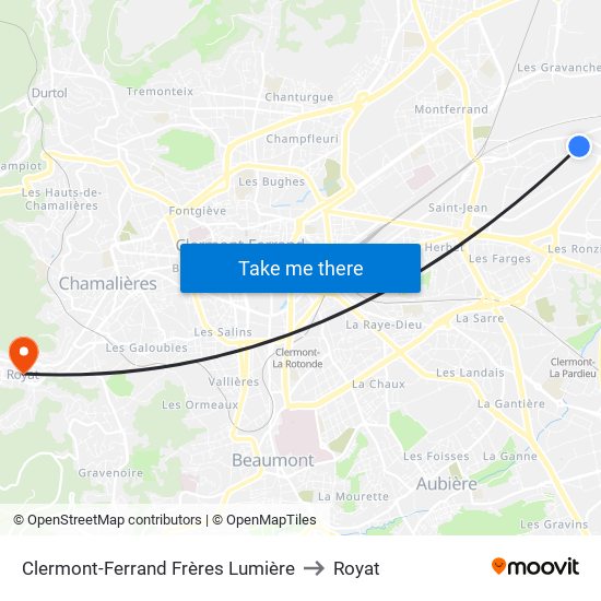 Clermont-Ferrand Frères Lumière to Royat map