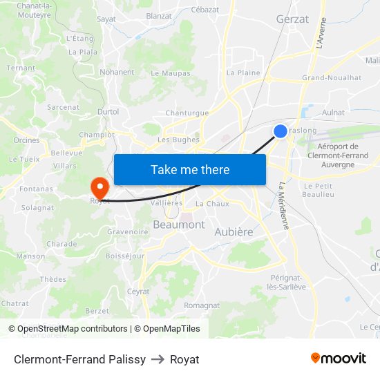 Clermont-Ferrand Palissy to Royat map