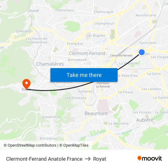 Clermont-Ferrand Anatole France to Royat map