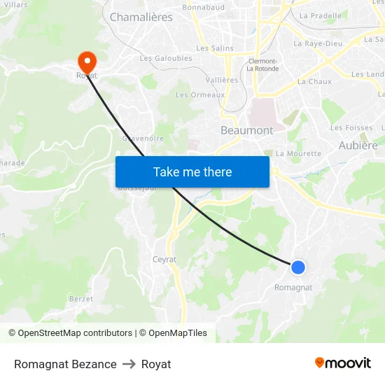 Romagnat Bezance to Royat map