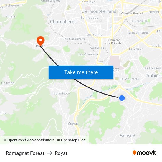 Romagnat Forest to Royat map