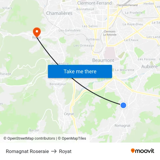 Romagnat Roseraie to Royat map