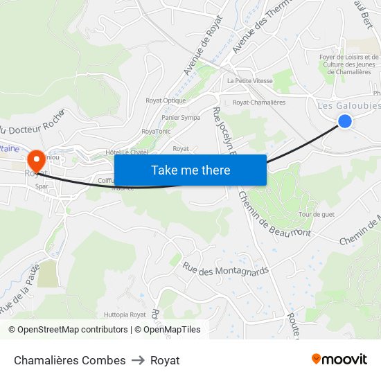 Chamalières Combes to Royat map