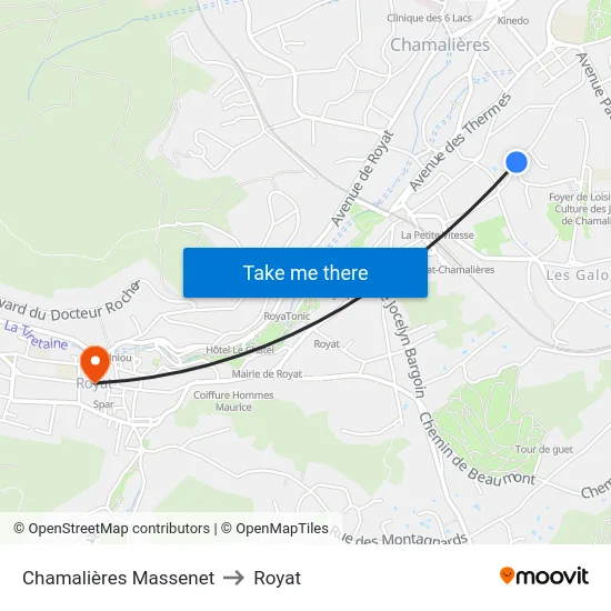 Chamalières Massenet to Royat map
