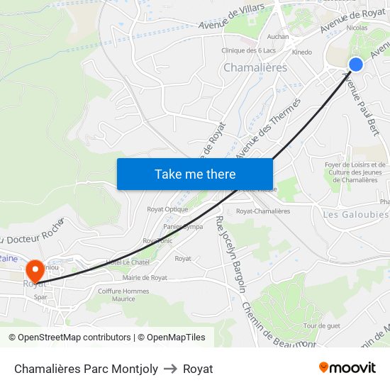 Chamalières Parc Montjoly to Royat map