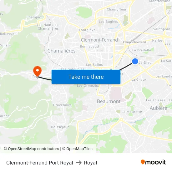 Clermont-Ferrand Port Royal to Royat map
