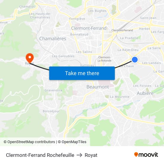 Clermont-Ferrand Rochefeuille to Royat map