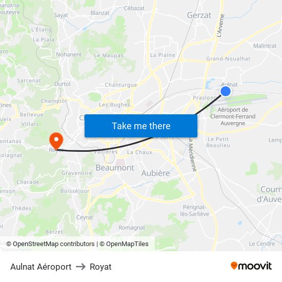 Aulnat Aéroport to Royat map