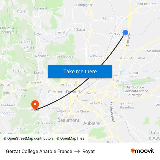 Gerzat Collège Anatole France to Royat map