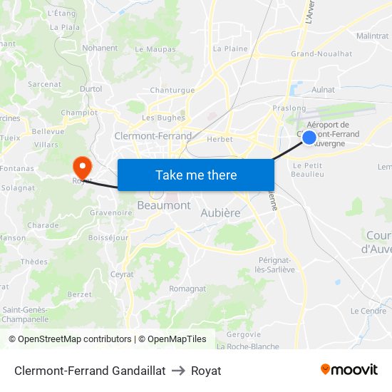 Clermont-Ferrand Gandaillat to Royat map