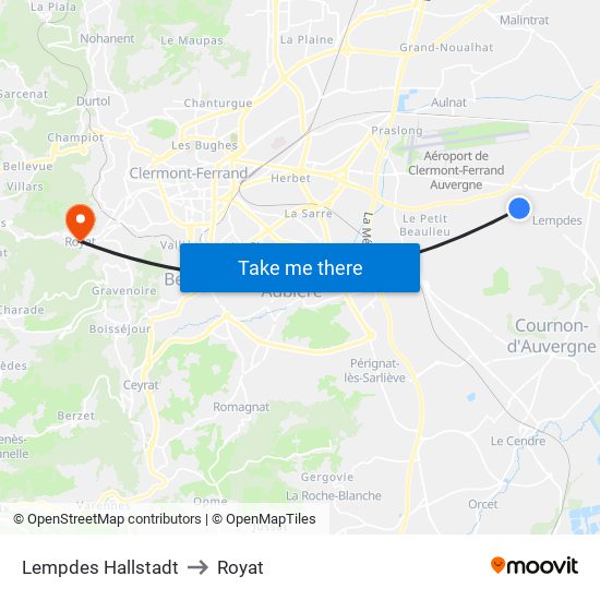 Lempdes Hallstadt to Royat map