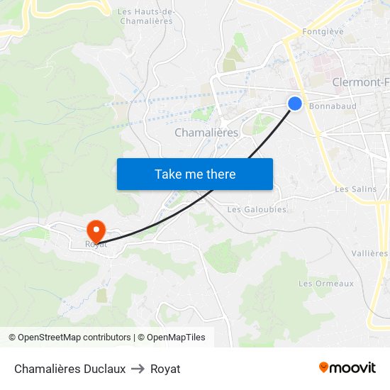 Chamalières Duclaux to Royat map