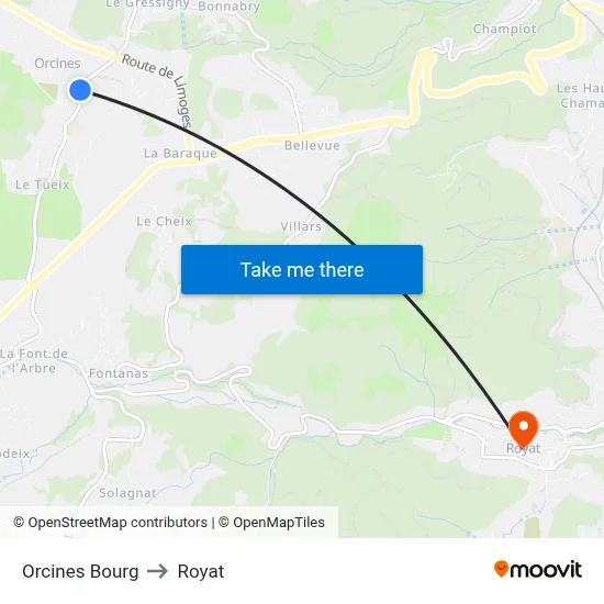 Orcines Bourg to Royat map