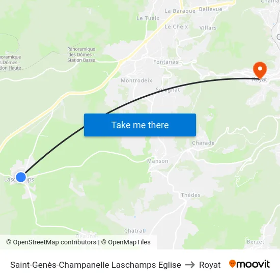 Saint-Genès-Champanelle Laschamps Eglise to Royat map