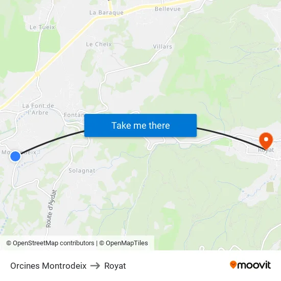 Orcines Montrodeix to Royat map