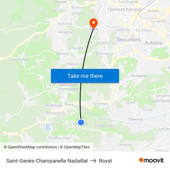 Saint-Genès-Champanelle Nadaillat to Royat map