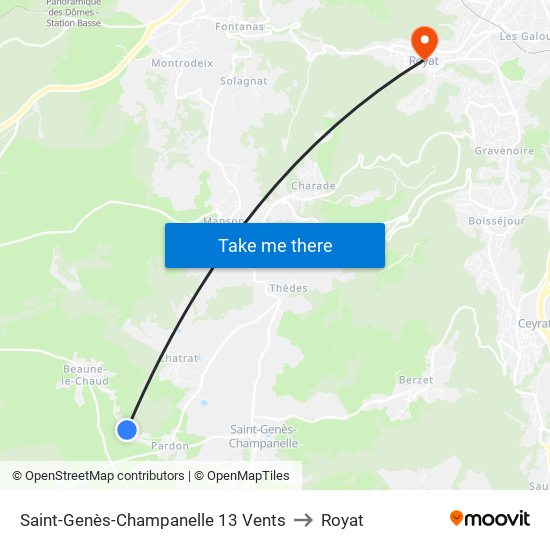 Saint-Genès-Champanelle 13 Vents to Royat map
