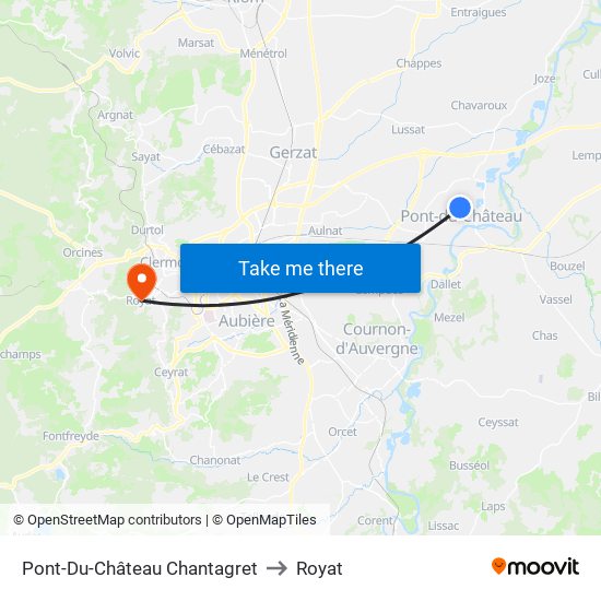 Pont-Du-Château Chantagret to Royat map