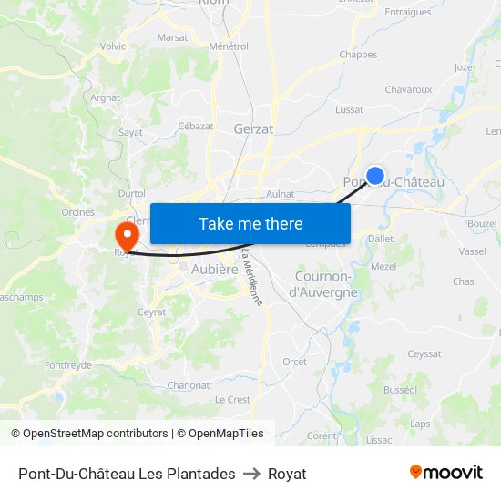 Pont-Du-Château Les Plantades to Royat map