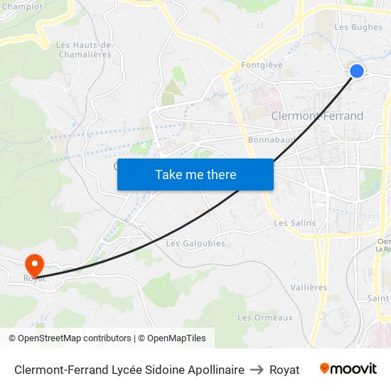 Clermont-Ferrand Lycée Sidoine Apollinaire to Royat map