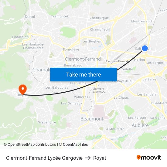 Clermont-Ferrand Lycée Gergovie to Royat map