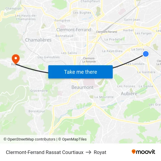 Clermont-Ferrand Rassat Courtiaux to Royat map