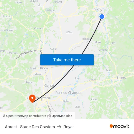 Abrest - Stade Des Graviers to Royat map
