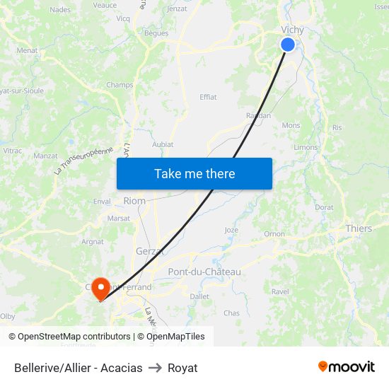 Bellerive/Allier - Acacias to Royat map