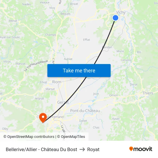 Bellerive/Allier - Château Du Bost to Royat map