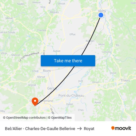 Bel/Allier - Charles-De-Gaulle Bellerive to Royat map