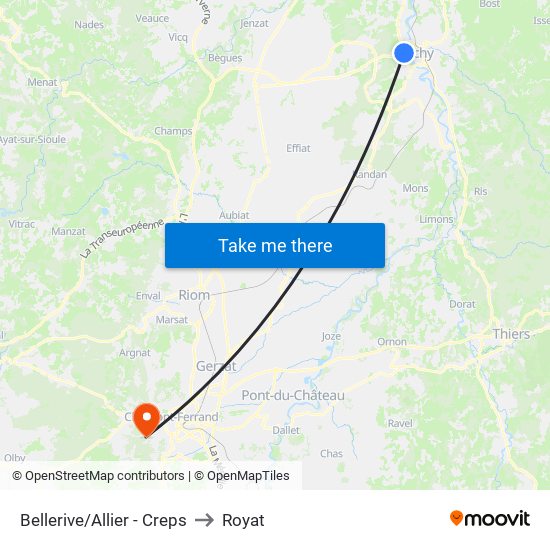 Bellerive/Allier - Creps to Royat map