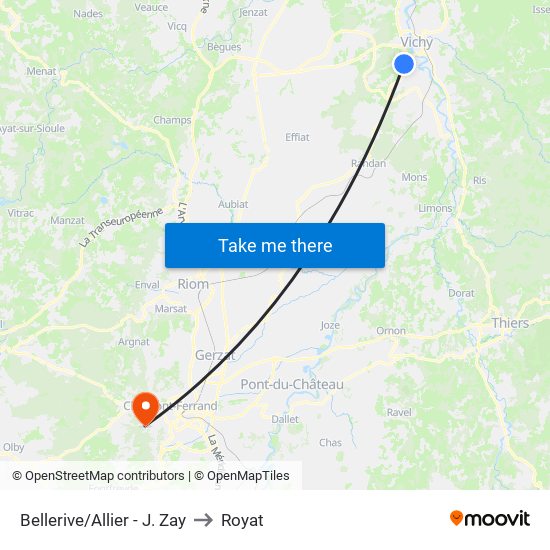 Bellerive/Allier - J. Zay to Royat map