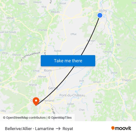 Bellerive/Allier - Lamartine to Royat map