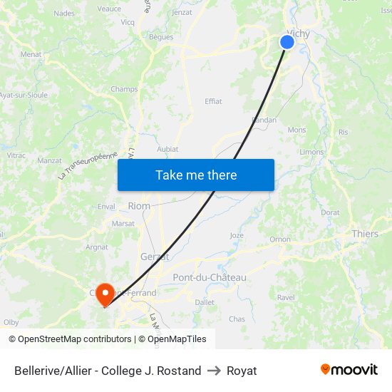 Bellerive/Allier - College J. Rostand to Royat map