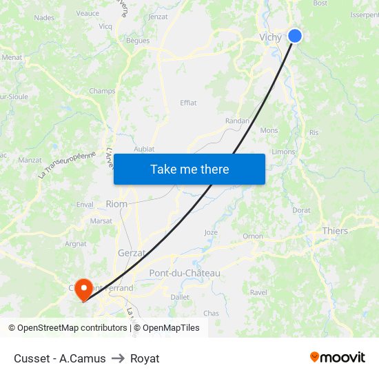 Cusset - A.Camus to Royat map