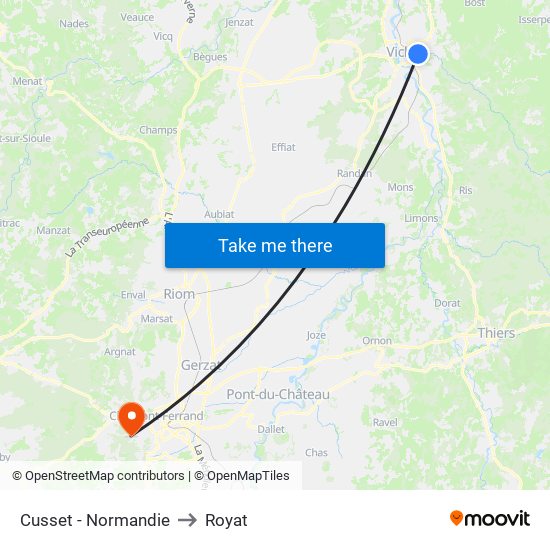 Cusset - Normandie to Royat map