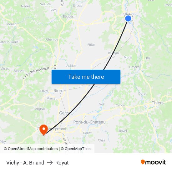 Vichy - A. Briand to Royat map