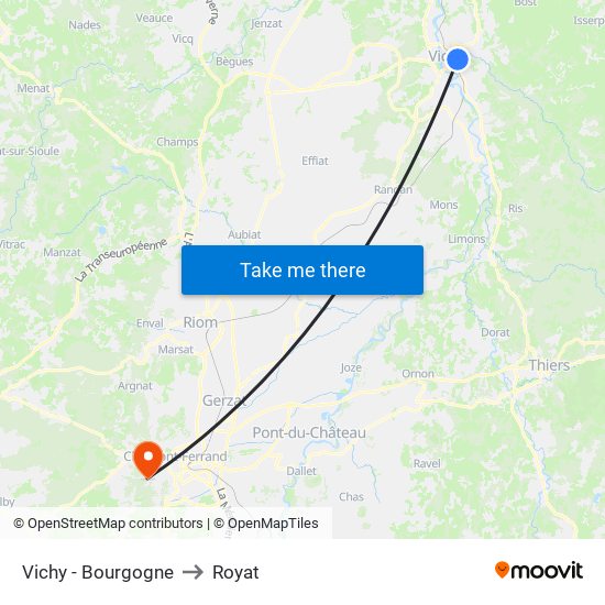 Vichy - Bourgogne to Royat map