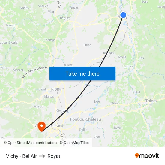 Vichy - Bel Air to Royat map