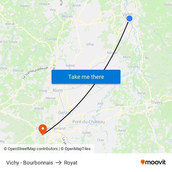 Vichy - Bourbonnais to Royat map