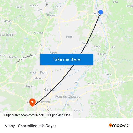 Vichy - Charmilles to Royat map