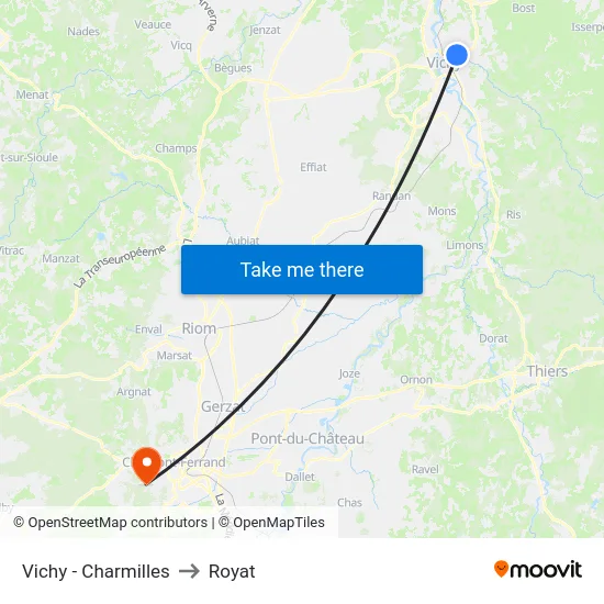 Vichy - Charmilles to Royat map